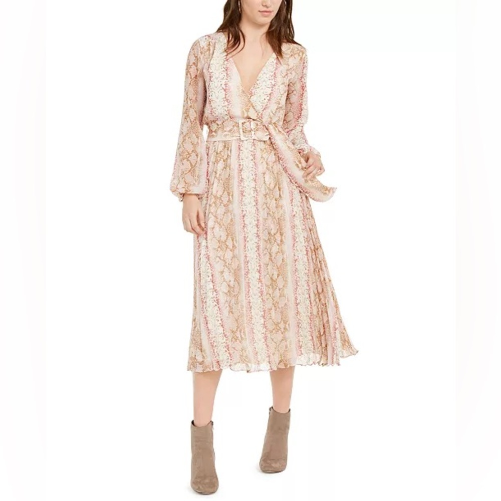 LUCY PARIS Leena Snake-Print Belted Pleated Dress